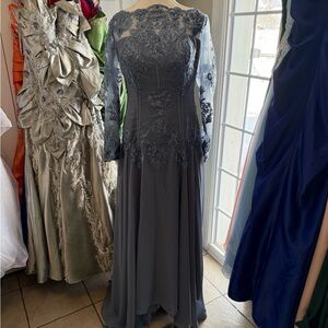 Long Sleeve Lace Dress in slate blue